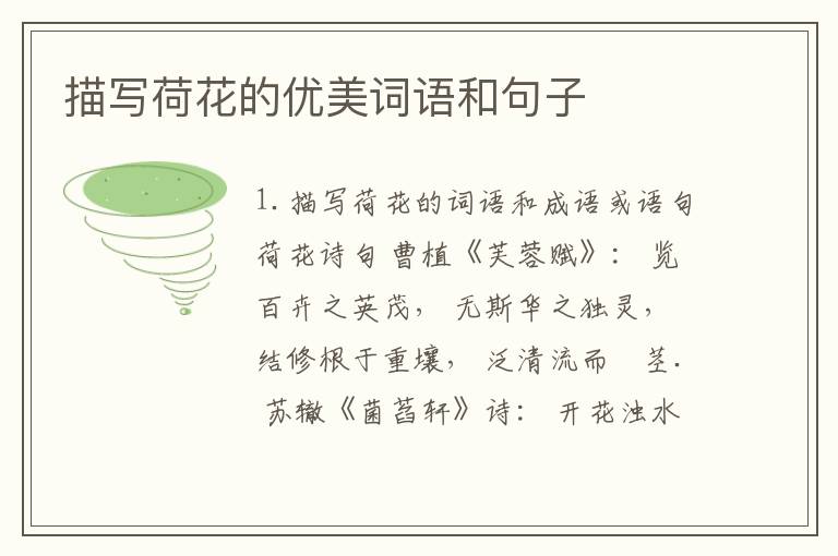 描写荷花的优美词语和句子
