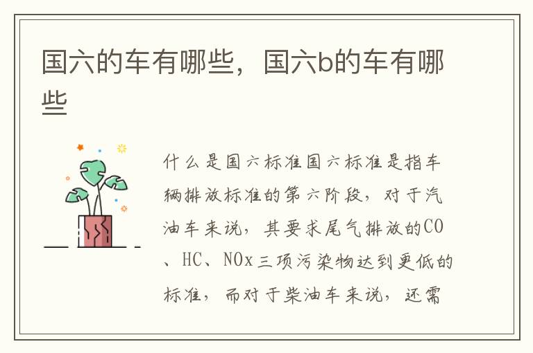 国六的车有哪些，国六b的车有哪些