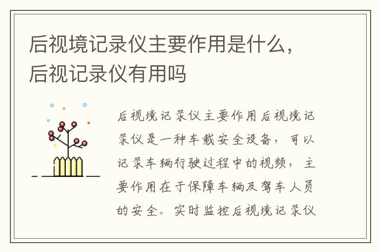 后视境记录仪主要作用是什么，后视记录仪有用吗