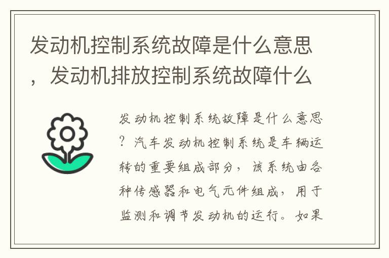 发动机控制系统故障是什么意思,发动机排放控制系统故障什么意思
