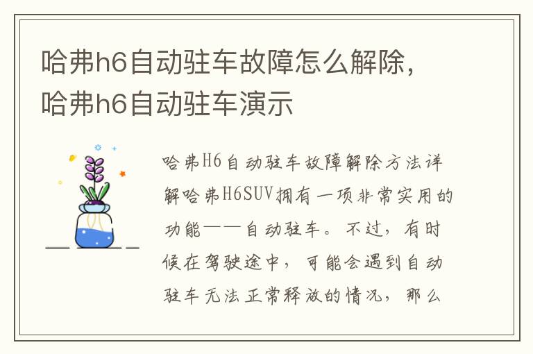 哈弗h6自动驻车故障怎么解除，哈弗h6自动驻车演示