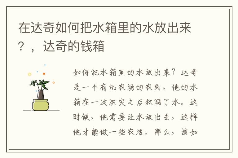 在达奇如何把水箱里的水放出来？，达奇的钱箱
