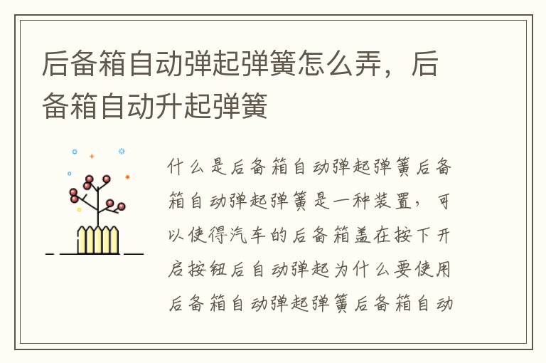 后备箱自动弹起弹簧怎么弄，后备箱自动升起弹簧