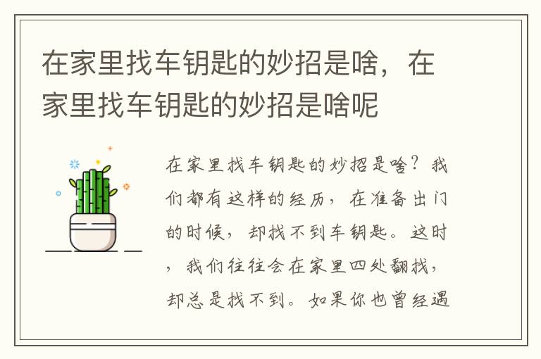 在家里找车钥匙的妙招是啥，在家里找车钥匙的妙招是啥呢