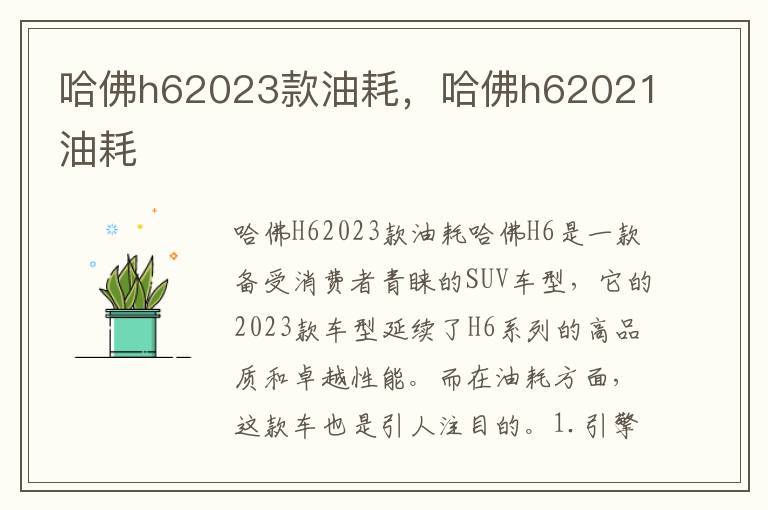哈佛h62023款油耗，哈佛h62021油耗