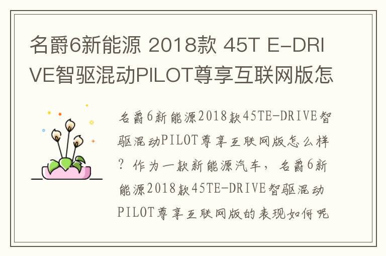 名爵6新能源 2018款 45T E-DRIVE智驱混动PILOT尊享互联网版怎么样，好不好，2012名爵6掀背式前驱还是后驱