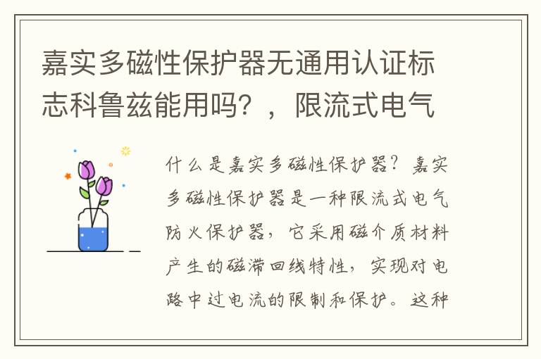 嘉实多磁性保护器无通用认证标志科鲁兹能用吗？，限流式电气防火保护器