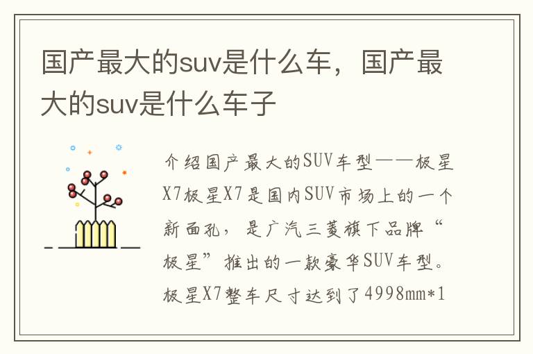 国产最大的suv是什么车，国产最大的suv是什么车子