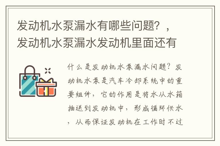 发动机水泵漏水有哪些问题?,发动机水泵漏水发动机里面还有水吗