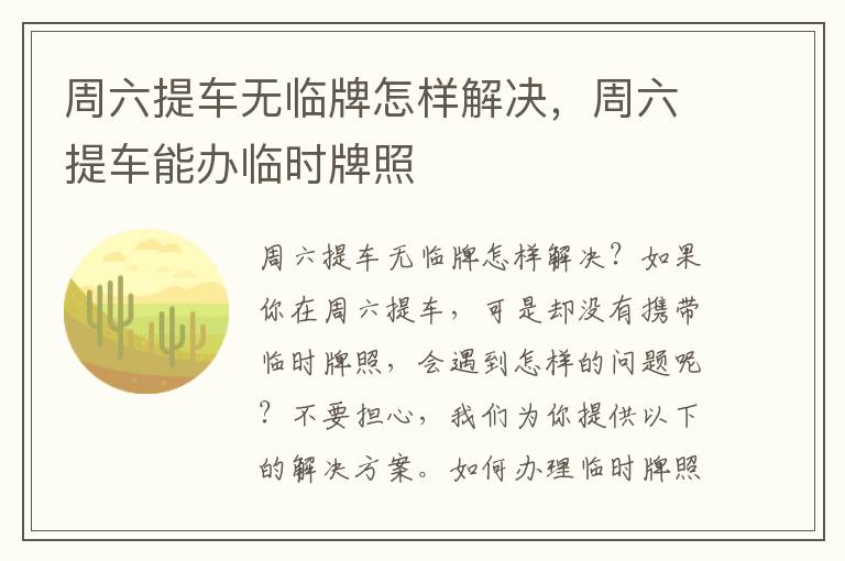 周六提车无临牌怎样解决，周六提车能办临时牌照