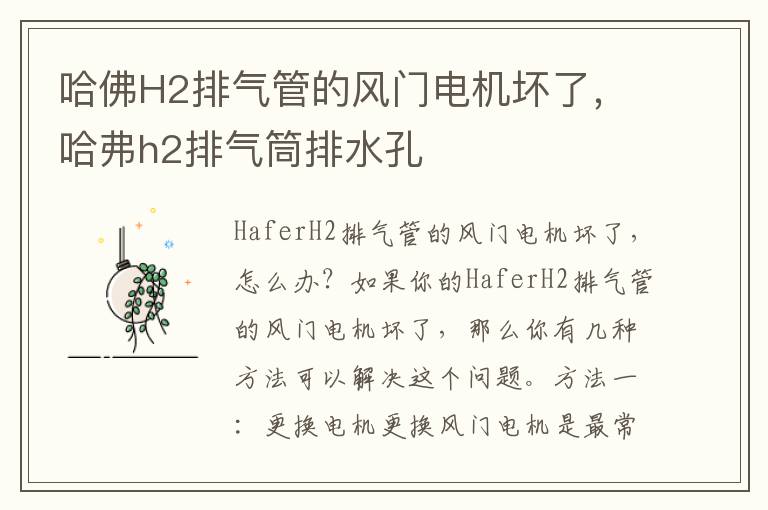 哈佛H2排气管的风门电机坏了，哈弗h2排气筒排水孔