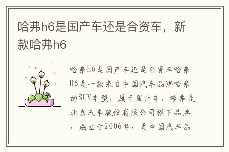 哈弗h6是国产车还是合资车，新款哈弗h6