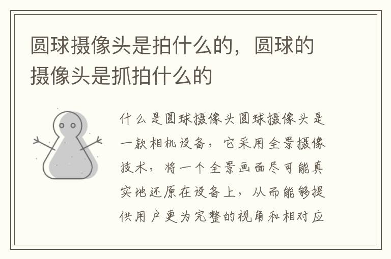 圆球摄像头是拍什么的，圆球的摄像头是抓拍什么的