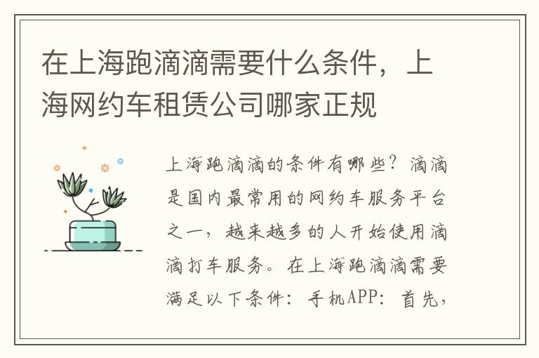 在上海跑滴滴需要什么条件，上海网约车租赁公司哪家正规