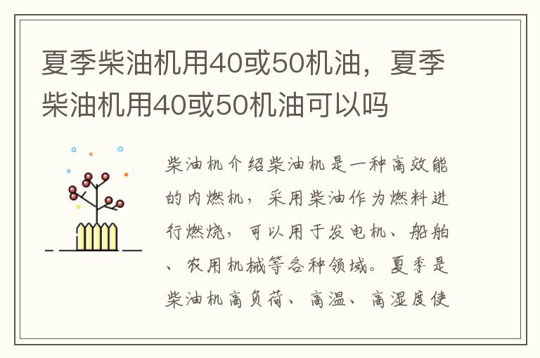 夏季柴油机用40或50机油，夏季柴油机用40或50机油可以吗