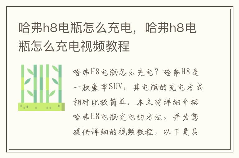 哈弗h8电瓶怎么充电，哈弗h8电瓶怎么充电视频教程