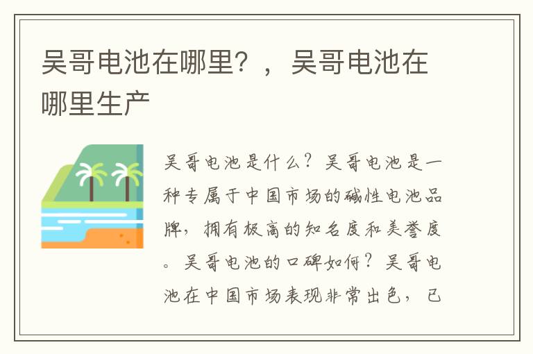 吴哥电池在哪里？，吴哥电池在哪里生产