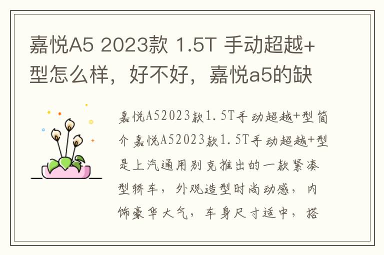 嘉悦A5 2023款 1.5T 手动超越+型怎么样，好不好，嘉悦a5的缺点