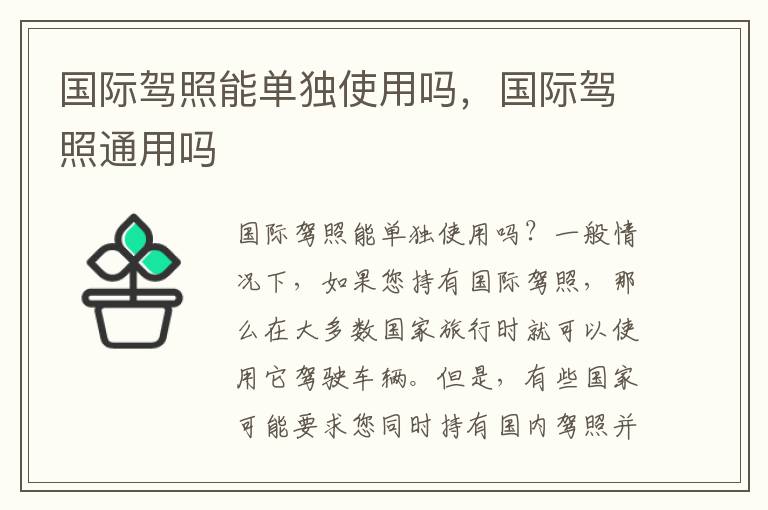 国际驾照能单独使用吗，国际驾照通用吗