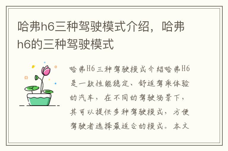 哈弗h6三种驾驶模式介绍，哈弗h6的三种驾驶模式