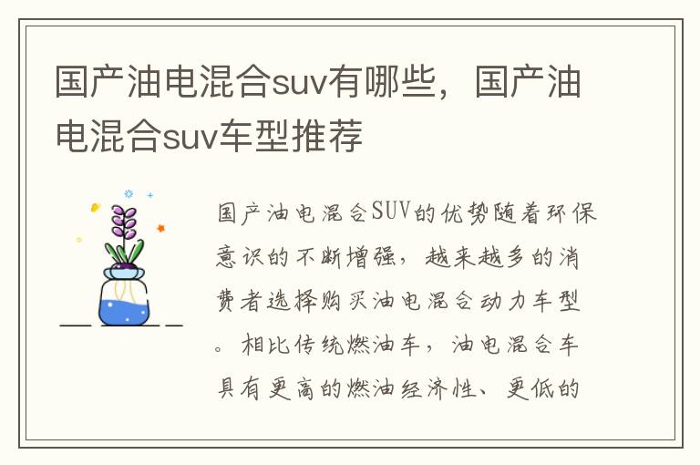 国产油电混合suv有哪些，国产油电混合suv车型推荐