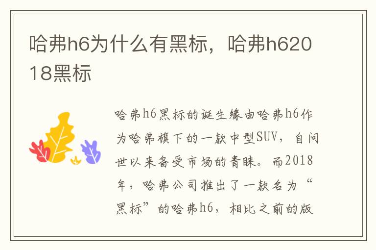 哈弗h6为什么有黑标，哈弗h62018黑标