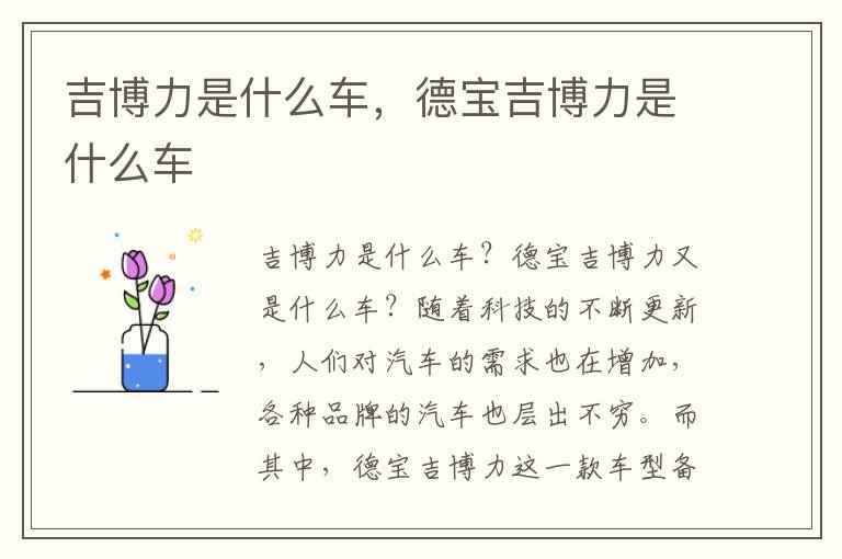 吉博力是什么车，德宝吉博力是什么车