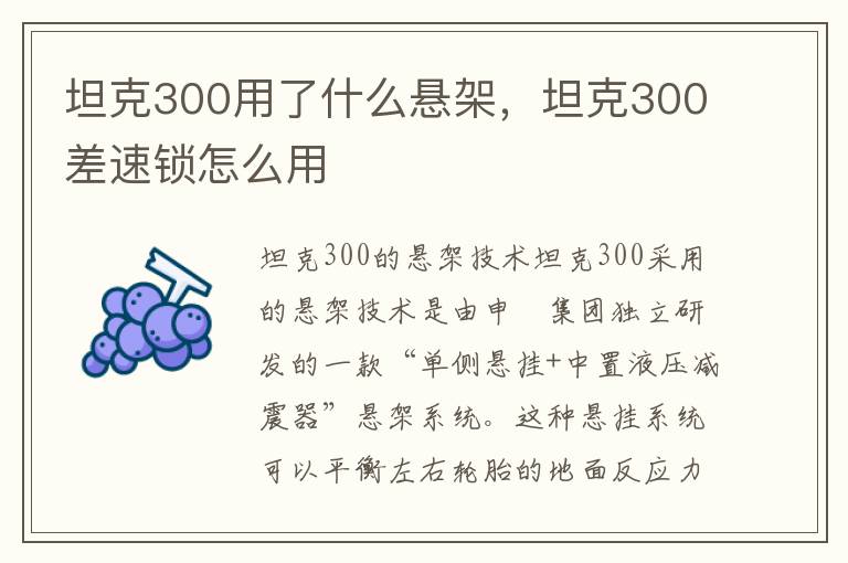 坦克300用了什么悬架，坦克300差速锁怎么用