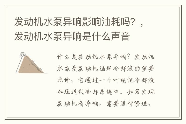 发动机水泵异响影响油耗吗?,发动机水泵异响是什么声音