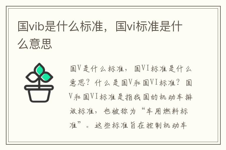 国vib是什么标准，国vi标准是什么意思