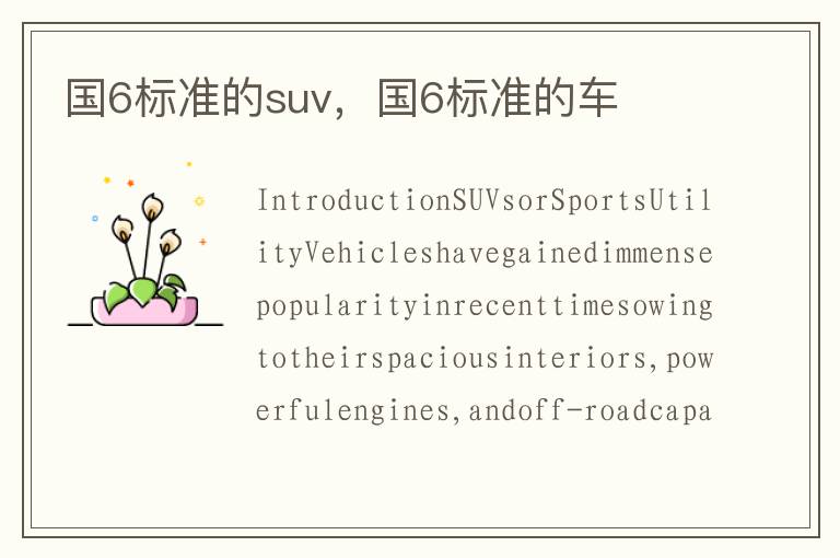 国6标准的suv，国6标准的车