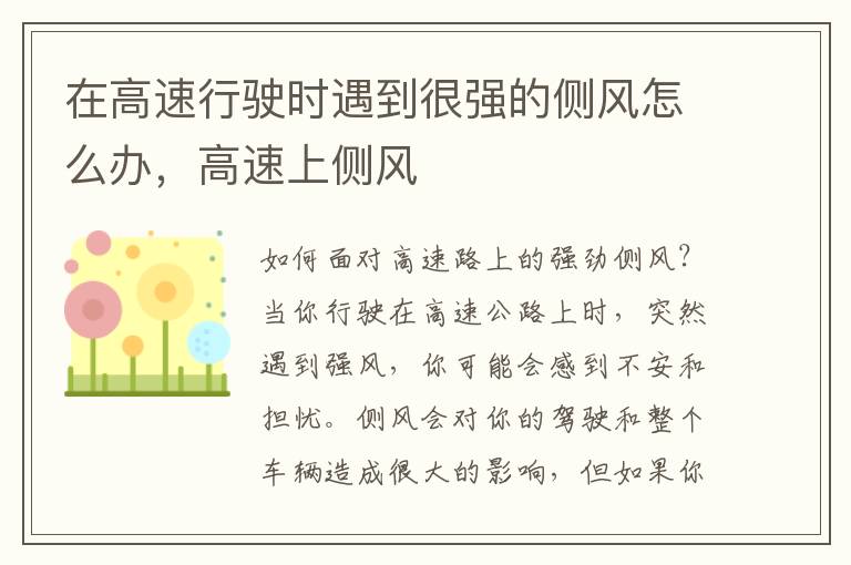 在高速行驶时遇到很强的侧风怎么办，高速上侧风