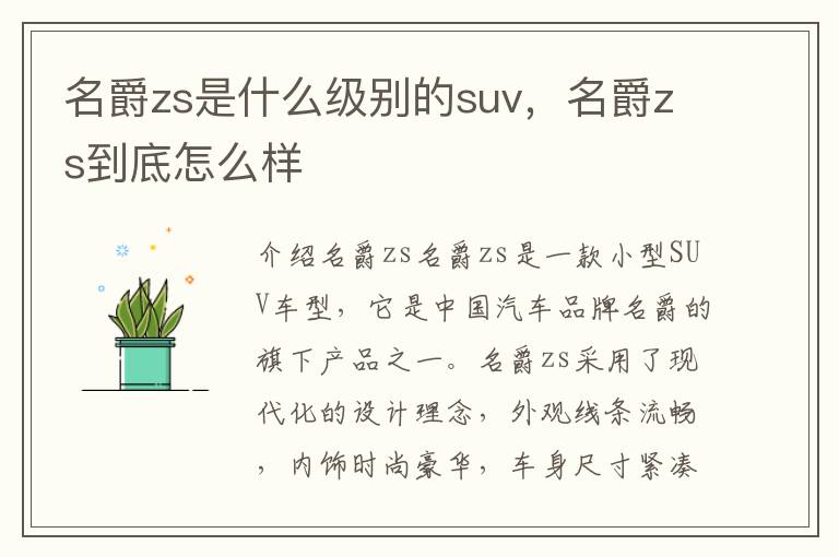 名爵zs是什么级别的suv，名爵zs到底怎么样