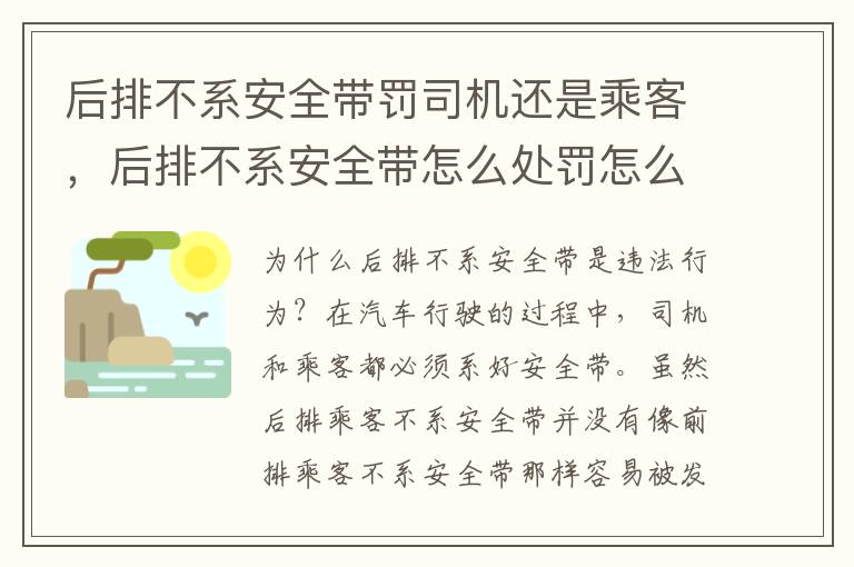后排不系安全带罚司机还是乘客，后排不系安全带怎么处罚怎么交钱