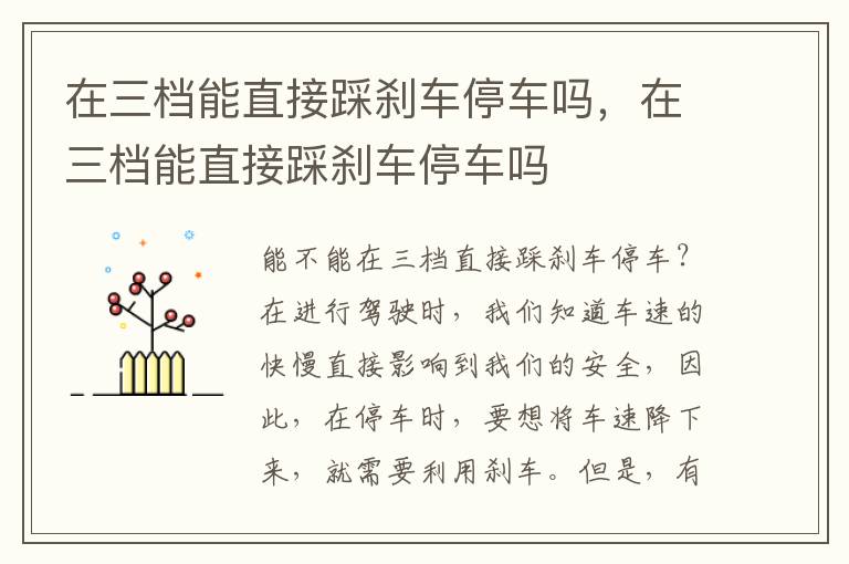 在三档能直接踩刹车停车吗，在三档能直接踩刹车停车吗