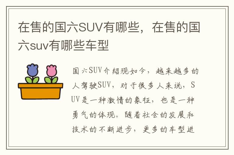 在售的国六SUV有哪些，在售的国六suv有哪些车型