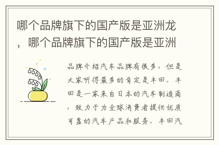 哪个品牌旗下的国产版是亚洲龙，哪个品牌旗下的国产版是亚洲龙的车
