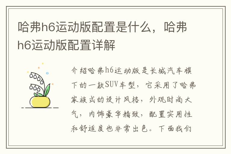 哈弗h6运动版配置是什么，哈弗h6运动版配置详解