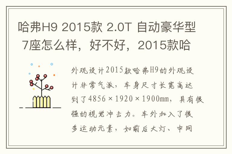 哈弗H9 2015款 2.0T 自动豪华型 7座怎么样，好不好，2015款哈弗h9豪华版的配置