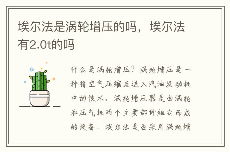 埃尔法是涡轮增压的吗，埃尔法有2.0t的吗