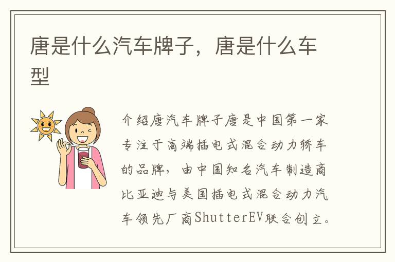 唐是什么汽车牌子，唐是什么车型