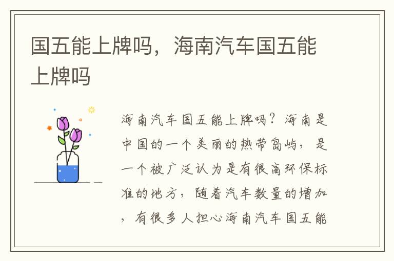国五能上牌吗，海南汽车国五能上牌吗