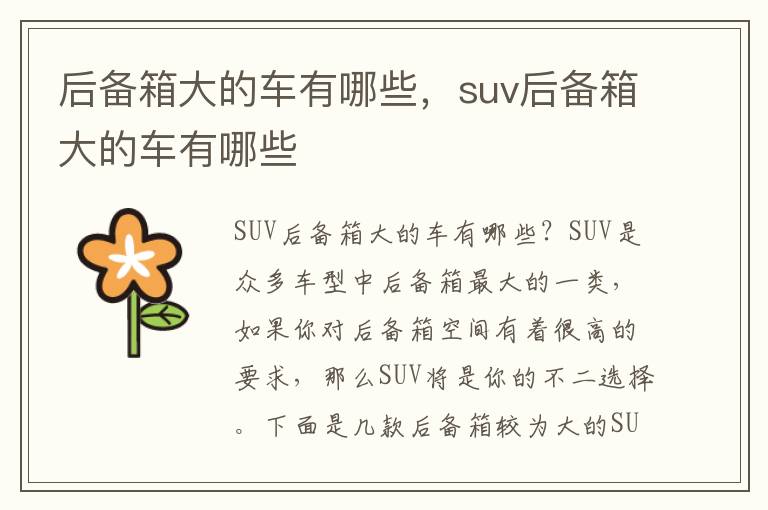 后备箱大的车有哪些，suv后备箱大的车有哪些