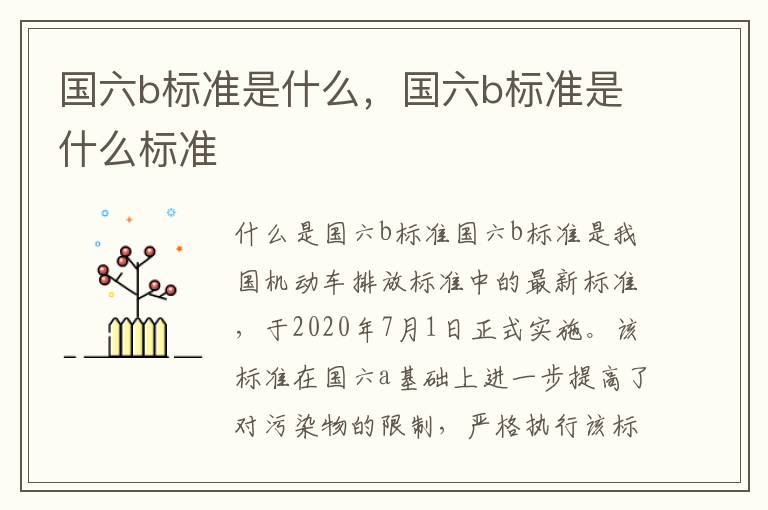 国六b标准是什么，国六b标准是什么标准